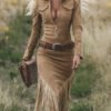 Retro Western Lapel Zipper Long Sleeve Tassel Midi Dress
