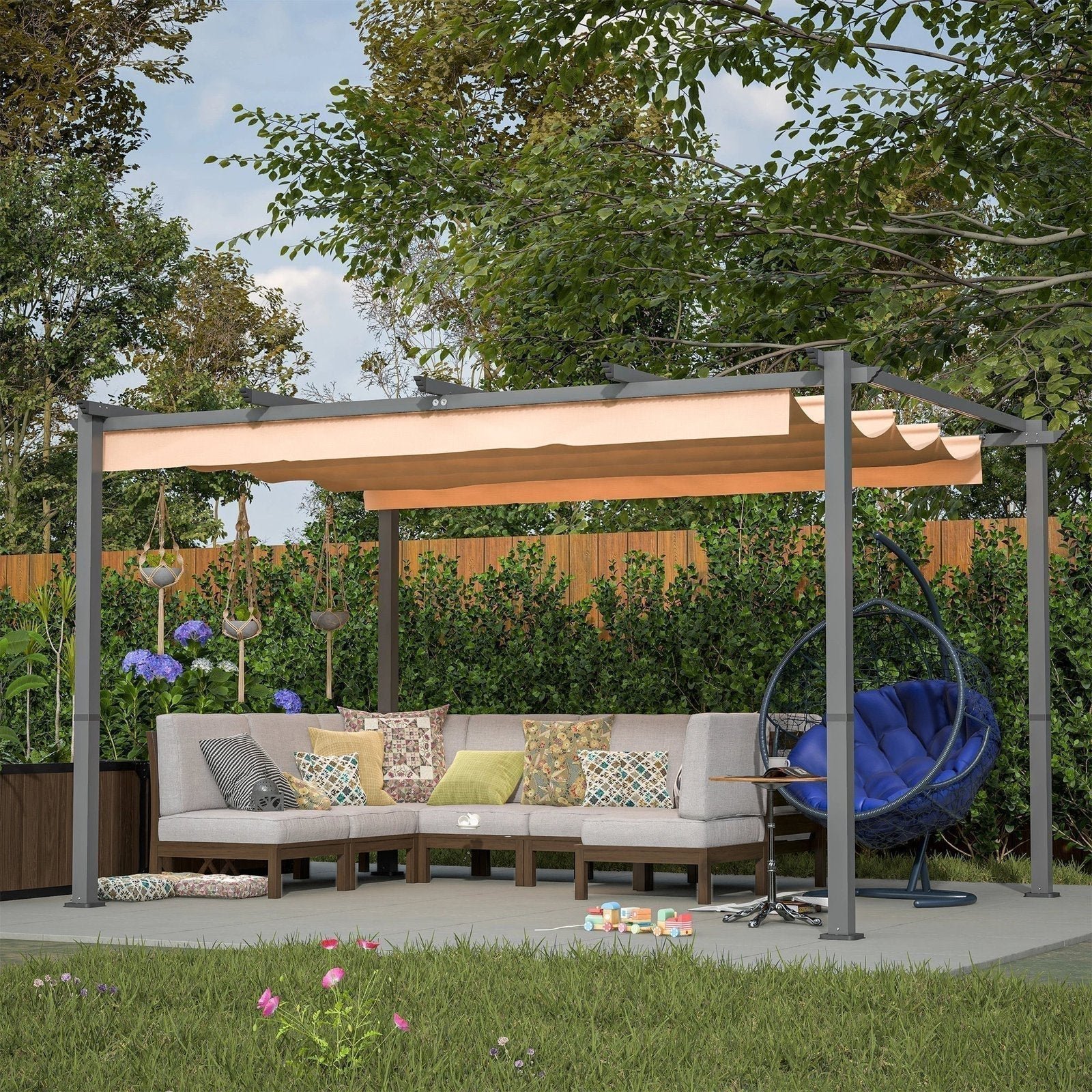 Stylish 10′ x 13′ Aluminum Patio Pergola with Retractable Canopy – Perfect Backyard Shade Shelter for Outdoor Parties - Image 2