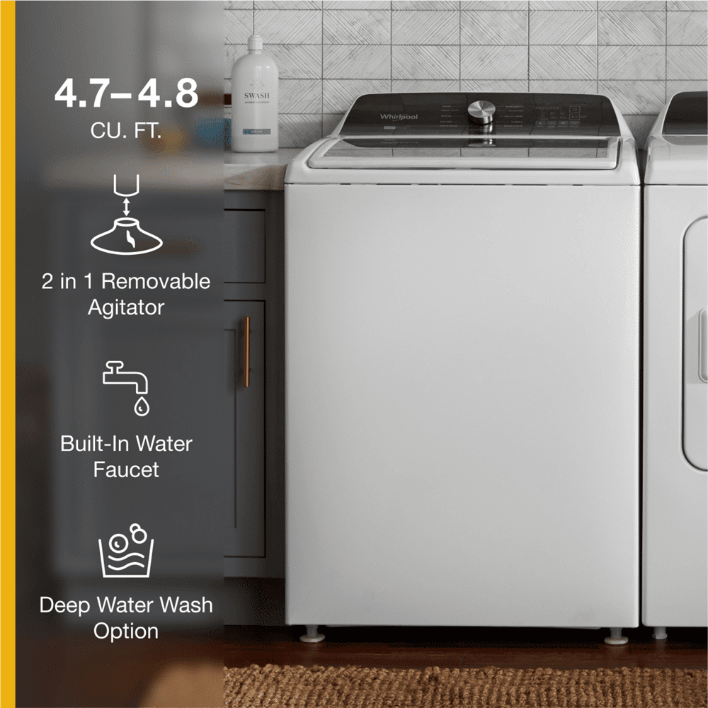 Whirlpool WTW5057LW 4.7 – 4.8 Cu. ft. Top Load Washer w/ Removable Agitator - Image 3