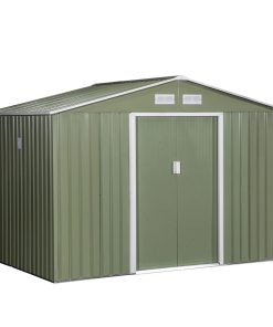 Spacious 9′ x 6′ Outdoor Storage Shed with Foundation, Sliding Doors, and Vents – Green