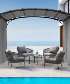 Elegant 9 x 11 ft Arched Patio Pergola Gazebo with Waterproof Sun Shade and Steel Frame